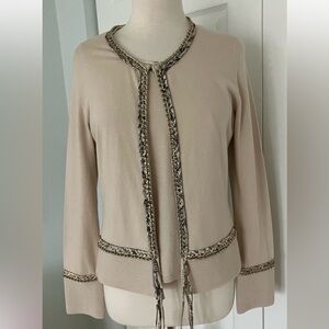 BASLER Beige Cardigan Twin Set Leopard /Chain Accent Size 38 US Size 8